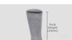 Detail showing 24cm high ribbed cuff of these grey cotton business socks for men