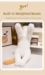 Close-up of cat plush toy with weighted beads in limbs for a realistic heavy feel