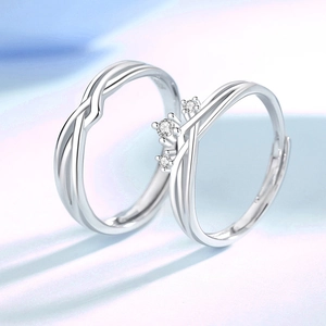 925 Sterling Silver couple rings featuring twisted band and sparkling zircon stones