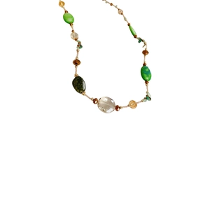 Bohemian colorful shell and agate bead long necklace with vintage ethnic sweater chain