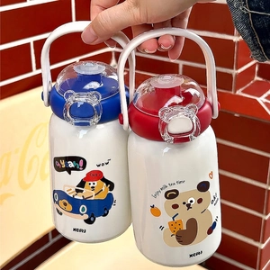 Set di due borracce termiche per bambini in acciaio 316 con disegni e manici portatili