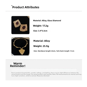 Detail view of vintage geometric embossed earrings and necklace with product dimensions