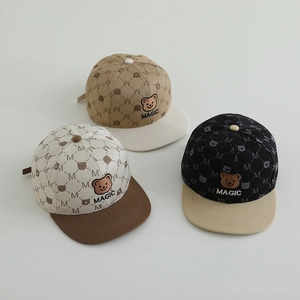 Kinder Baseballkappe Baumwolle Polyester Bär Stickerei M Brief Print Flat Brim Hip Hop Hut Verstellbar Jungen Mädchen