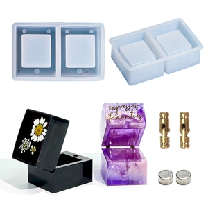 Square Ring Box Silicone Mold DIY Epoxy Resin Jewelry Storage Case With Brass Hinges And Magnets Crafting Tool