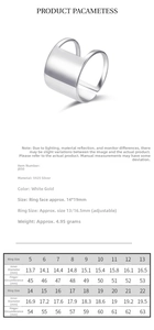 Size guide table for S925 sterling silver geometric ring showing inner diameter measurements