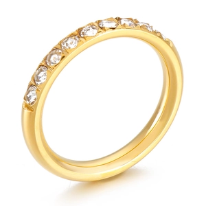 3mm Gold-plated eternity ring with colorful cubic zirconia stones in a stacked design