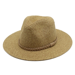 Chapeau fedora classique en paille à large bord avec ruban tressé pour le soleil
