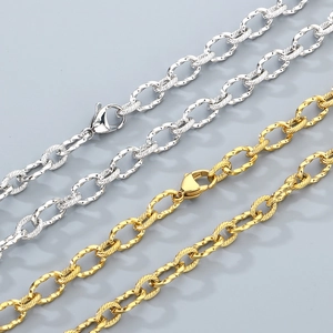 Collier chaîne en acier inoxydable 7mm or et argent avec maille torsadée et fermoir mousqueton