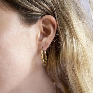 Polished 18K gold stainless steel bamboo hoop earrings for women with elegant glossy finish