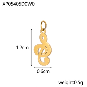 Golden stainless steel G-clef musical note pendant with 1.2cm height and 0.6cm width