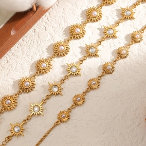 Sunflower Artificial Pearl Bracelet For Women Stainless Steel 18K Gold Plated Star Zircon Inlaid Non-fading Fashion Jewelry
