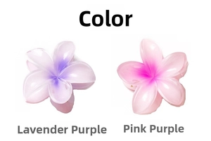 Detail of 8cm lavender and pink purple flower hair claws in translucent resin finish