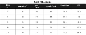 Detailed size chart table for men's casual cotton shorts with waist and hip measurements