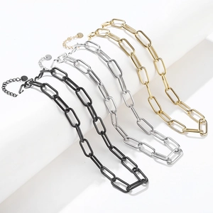 Minimalist Paperclip Link Chain Necklace Stainless Steel Geometric Adjustable Fashion Jewelry Accessory For Women