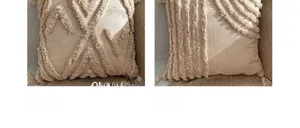 Detailed view of tufted bohemian pillow covers with hand-woven tassels and cream textures