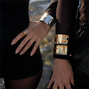 Wide Cuff Bracelet For Women Metal Hammered Texture Irregular Open Bangle Punk Rock Style Fashion Statement Jewelry