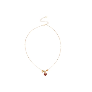 18k gold plated necklace with a red heart pendant and tiny colorful beads on a gold chain