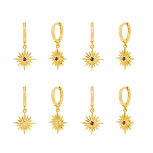 Octagonal Starburst Hoop Earrings With 925 Sterling Silver Earring Post Copper Zircon Dangle For Women Minimalist Style