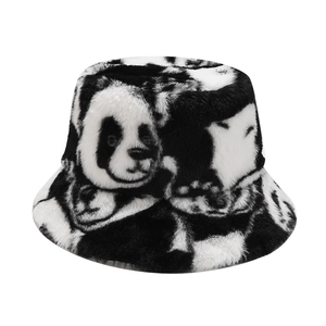 Bob en peluche imprimé panda pour femme, chapeau d'hiver doux en fausse fourrure chaud