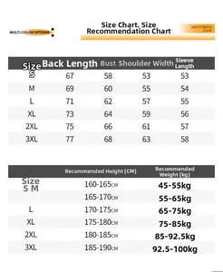 Detailed size chart for men's standing collar jacket with weight and height measurements