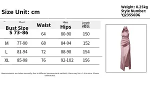 Detailed size chart for the sleeveless slit maxi dress with bust and waist measurements
