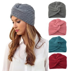 Knitted Turban Beanie Hat Women Twisted Knot Acrylic Warm Autumn Winter Bohemian Style Headwear