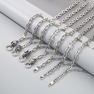 Men Stainless Steel Square Link Chain Jewelry With Snake Lion Skull Dragon Head Buckle Hip Hop Punk Style Fashion