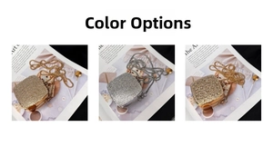 Detailed comparison of sparkling rhinestone evening bags in gold, silver, and champagne