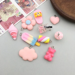 Resin Charms Pendants Pink Cartoon Bear Flower Simulation Food For DIY Jewelry Making Crafts Keychains
