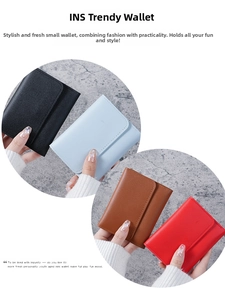 Short minimalist faux leather wallets for women in black, light blue, brown and red