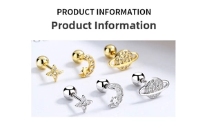 Detailed macro view of 925 silver star and moon screw back stud earrings with zircons