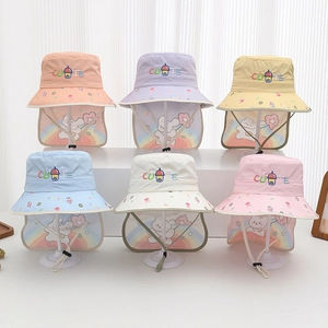 Kids quick-dry sun hat with neck protection flap and cute rainbow embroidery details