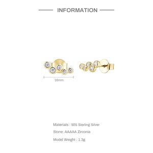 Elegant S925 sterling silver gold stud earrings with round AAAAA zirconias for women