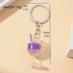 Detail view of mini purple drink keychain with size 10cm and weight 15g specs