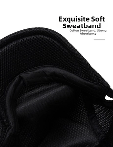 Detailed macro view of black mesh beret cap with breathable cotton sweatband and fine stitching
