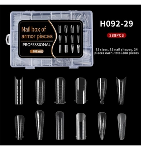 Detail view of 288pcs transparent nail extension mold set with 12 diverse nail shapes