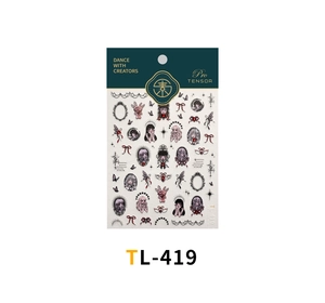 Detailed sheet of TL-419 gothic girl and ghost stickers for Halloween nail art