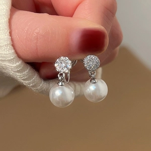 Round Artificial Pearl Drop Earrings With Shiny Zirconia And 925 Sterling Silver Earring Post Elegant Vintage Jewelry For Women