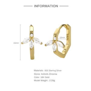 Detailed specs of S925 silver 18K gold petal hoop earrings with AAAAA zircons