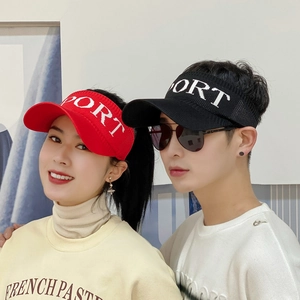 Women sports sun visor hat with SPORT knit fabric for outdoor activities in red and black