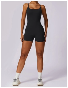 Close-up of black spaghetti strap bodysuit with square neckline for yoga and fitness