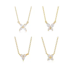 925 Sterling Silver Necklace Butterfly Clover Pendant Inlaid Zircon Elegant Light Luxury Jewelry For Women