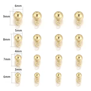 Sizing chart for golden stainless steel ball pendants showing 3mm to 6mm bead diameters