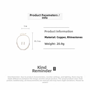 Macro detail of dimensions and specifications for the gold square rhinestone jewelry set