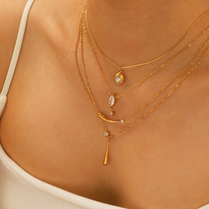 Elegant Stainless Steel Necklace For Women 18K Gold Plated Zircon Faux Artificial Pearl Heart Butterfly Geometric Pendant Minimalist Jewelry