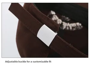 Detail of cotton baseball cap with adjustable silver metal buckle on the back strap