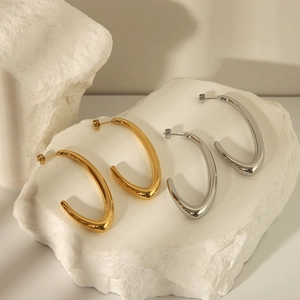 Fashionable Stainless Steel C-Shaped Hoop Stud Earrings For Women Hollow Geometric Electroplated 18K Gold Plated Jewelry Gift
