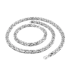 Punk style stainless steel Byzantine chain necklace and bracelet set for men in silver