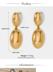 Detailed view of large gold teardrop earrings with dimensions 56mm by 18mm
