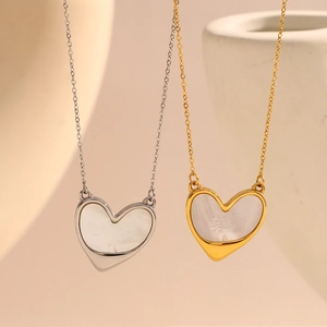 Chic 18K gold plated stainless steel heart necklaces with elegant shell inlay for women